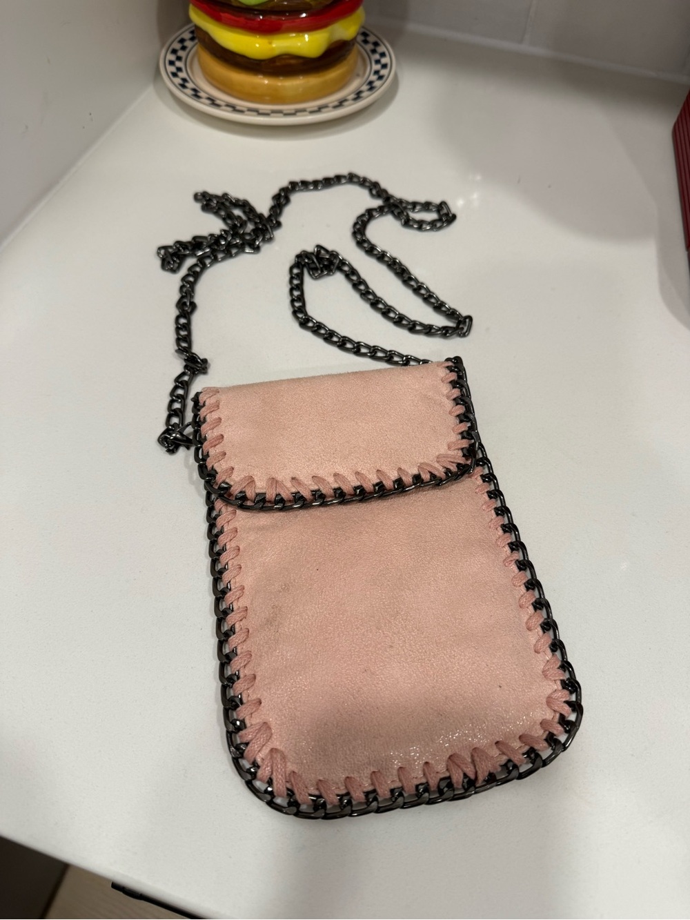 Pink Chain-Trim Crossbody Phone Pouch